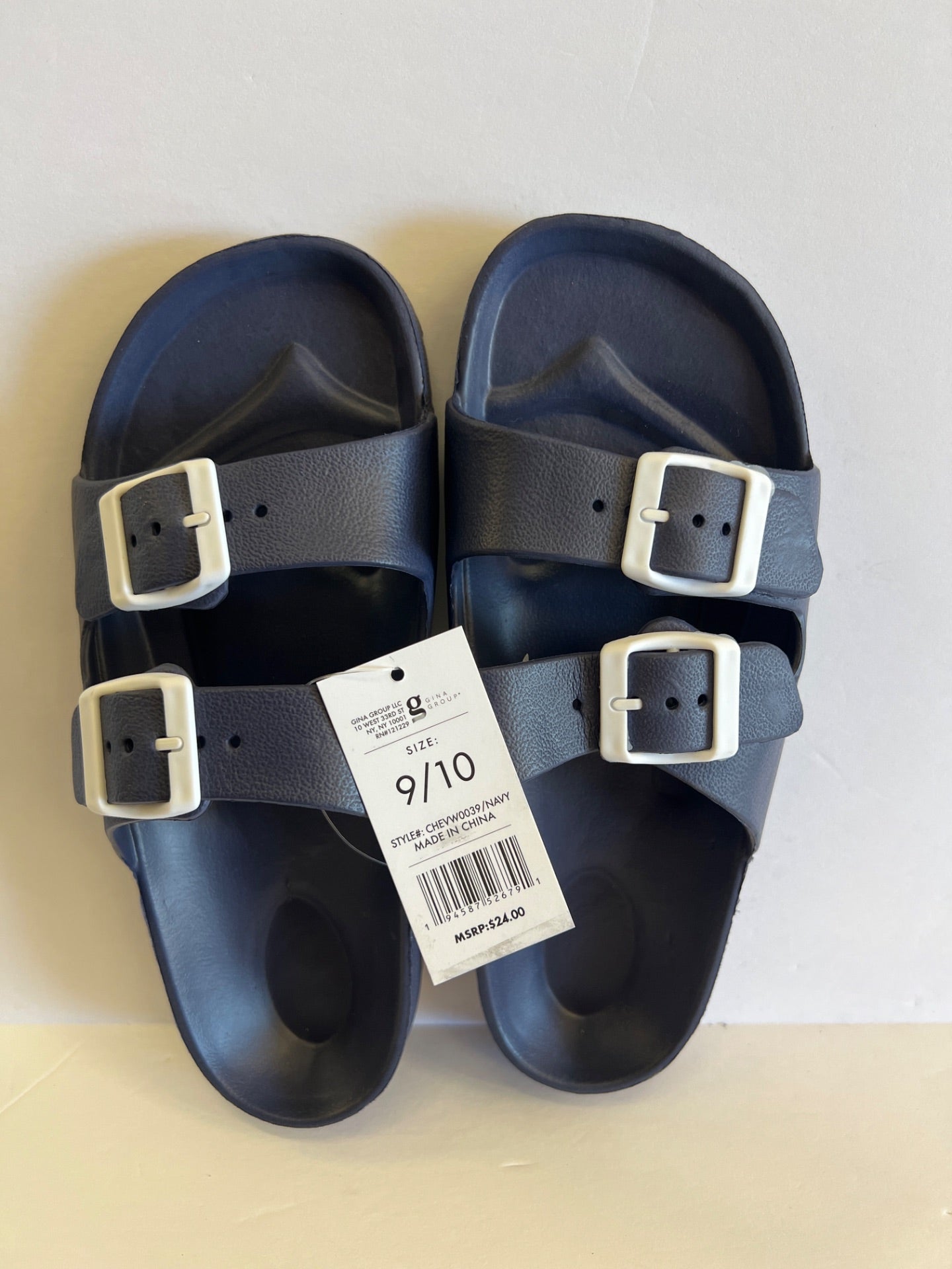 Chatties Solid Double Buckle Slide Sandals - Navy - Size 9/10 (Retail Price $24)