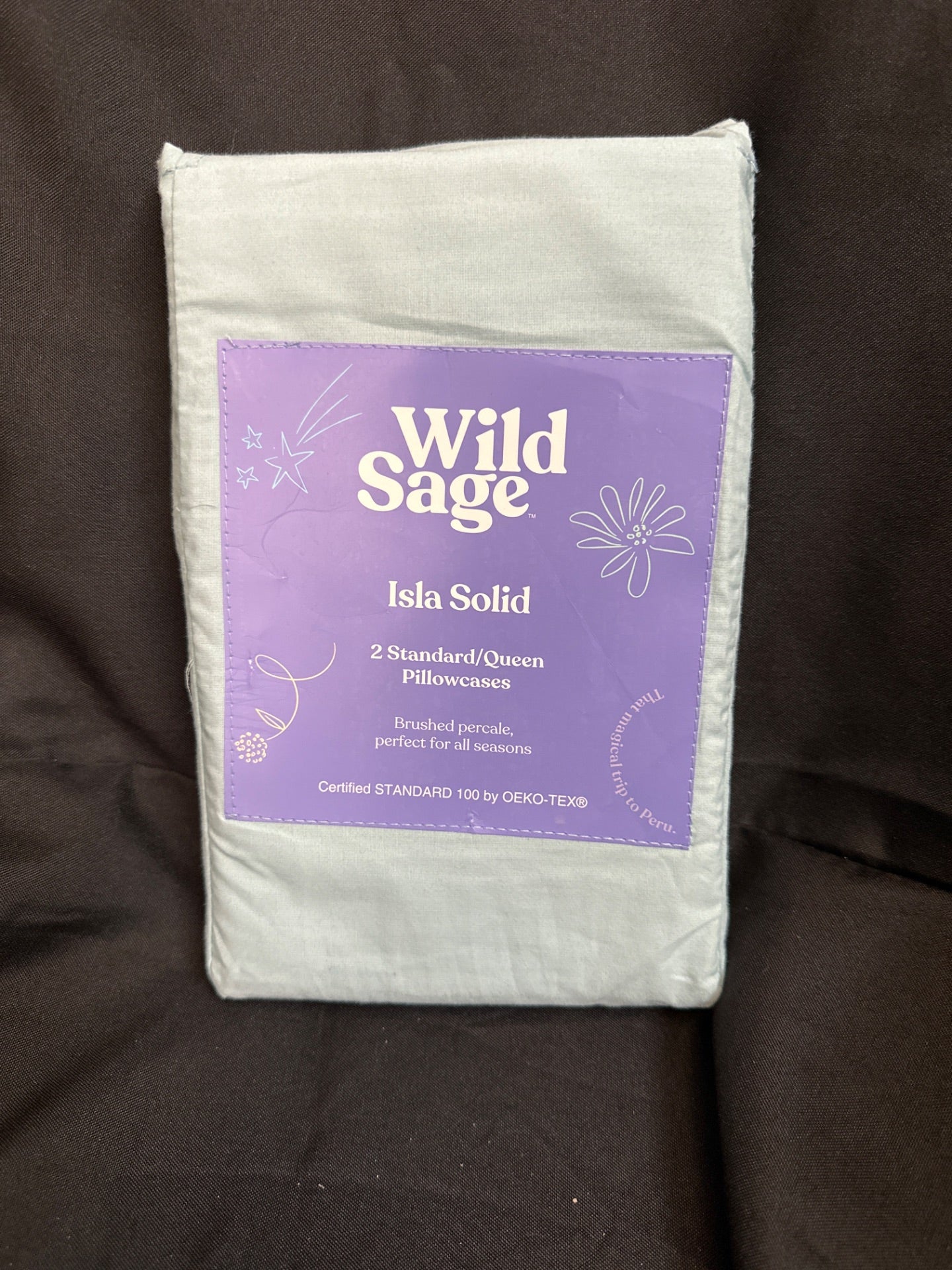 Wild Sage Brushed Cotton Percale 300-Thread-Count Standard/Queen Pillowcase in Strato Blue (Retail Price $26)