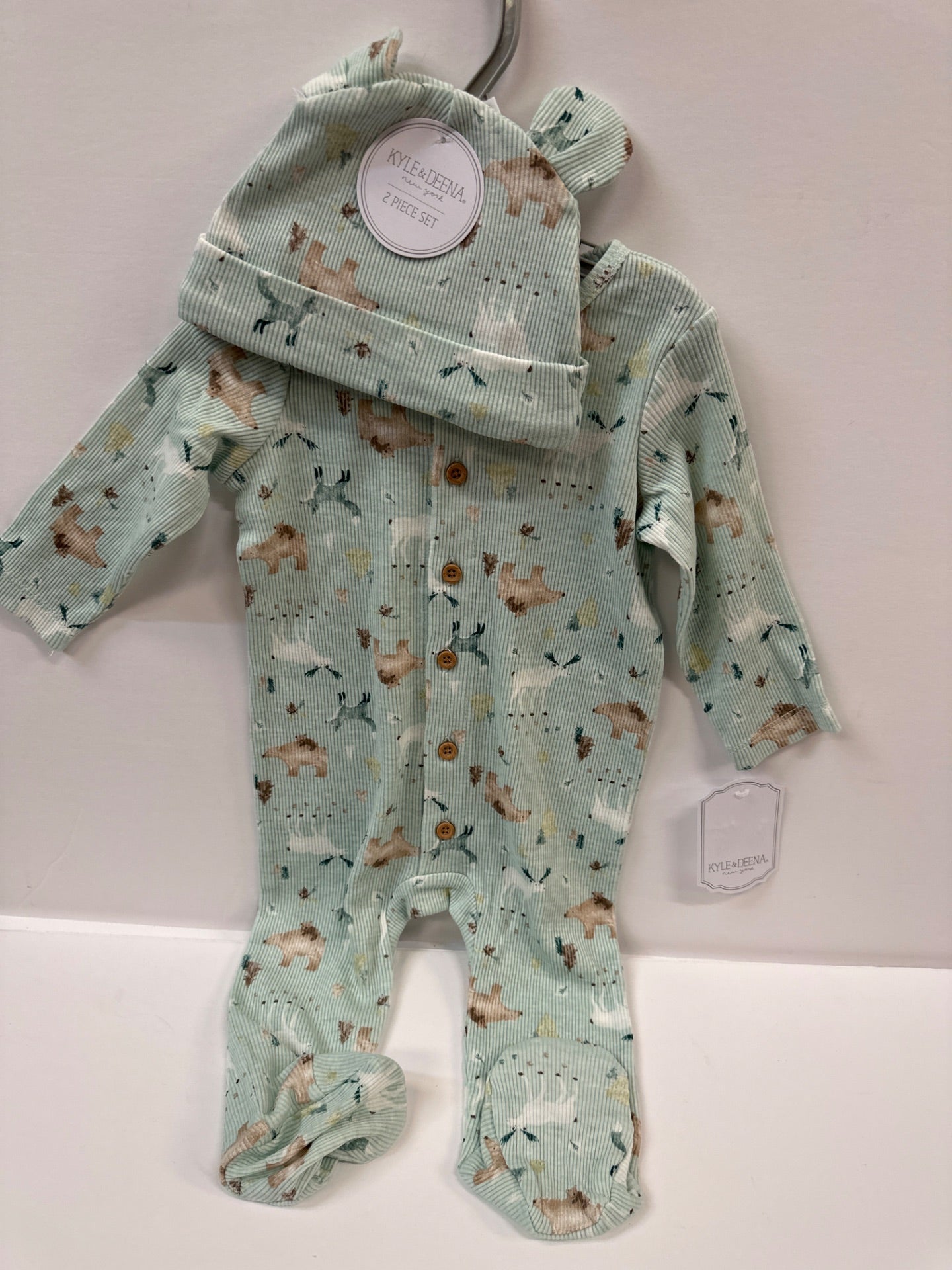 Kyle & Deena - Infant Onesies - Size 3-6m - Mint Green with Animal Print (Retail Price $21.99)