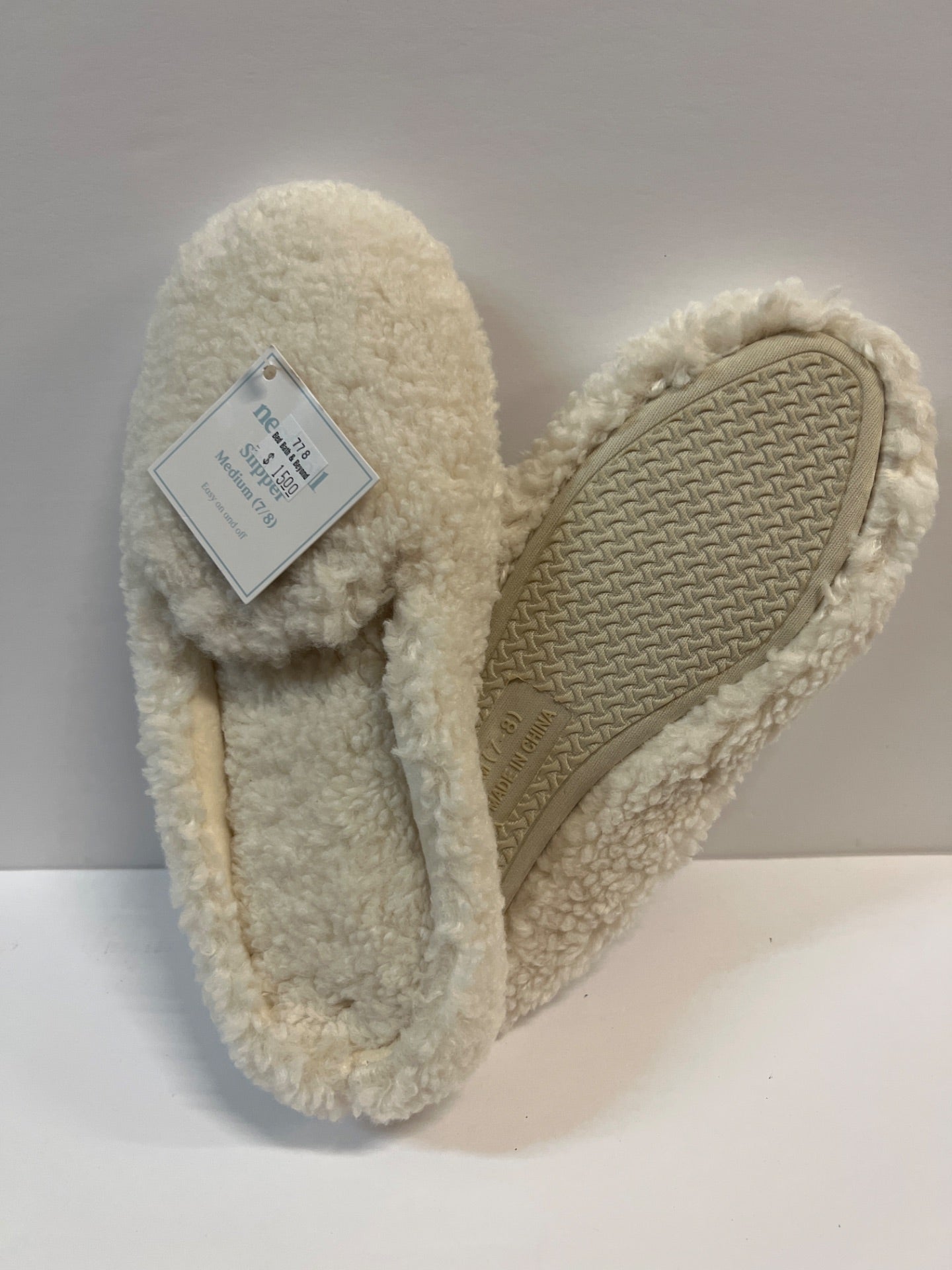 Nestwell Cozy Teddy Sherpa Mule Women's Slippers in Ivory - Medium (7/8) (Retail Price $15)