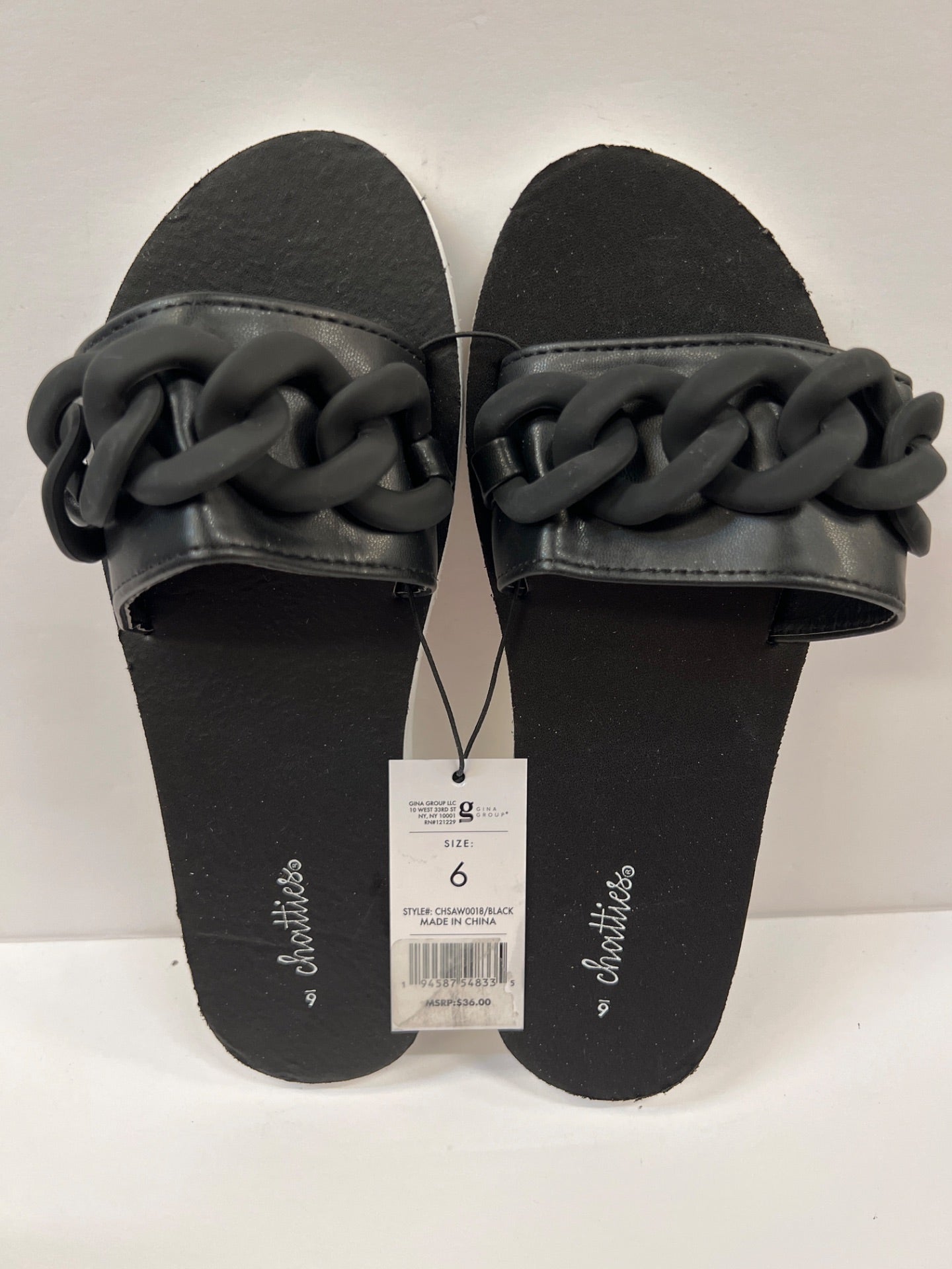 Womens Chatties Chain Slide Sandals - Black Size 6 (Retail Price $36)