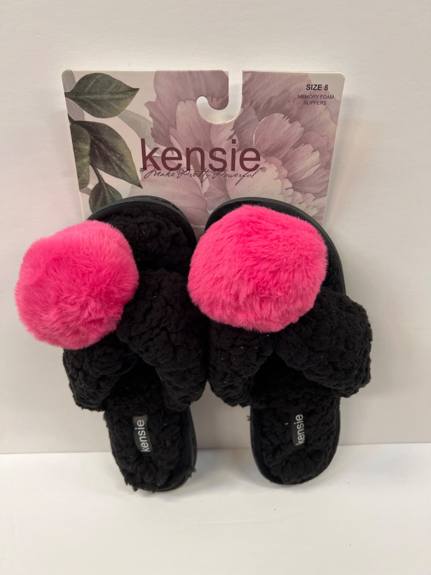 Kensie Women Memory Slippers - Black/Pink - Size 8 (Retail Price $32)