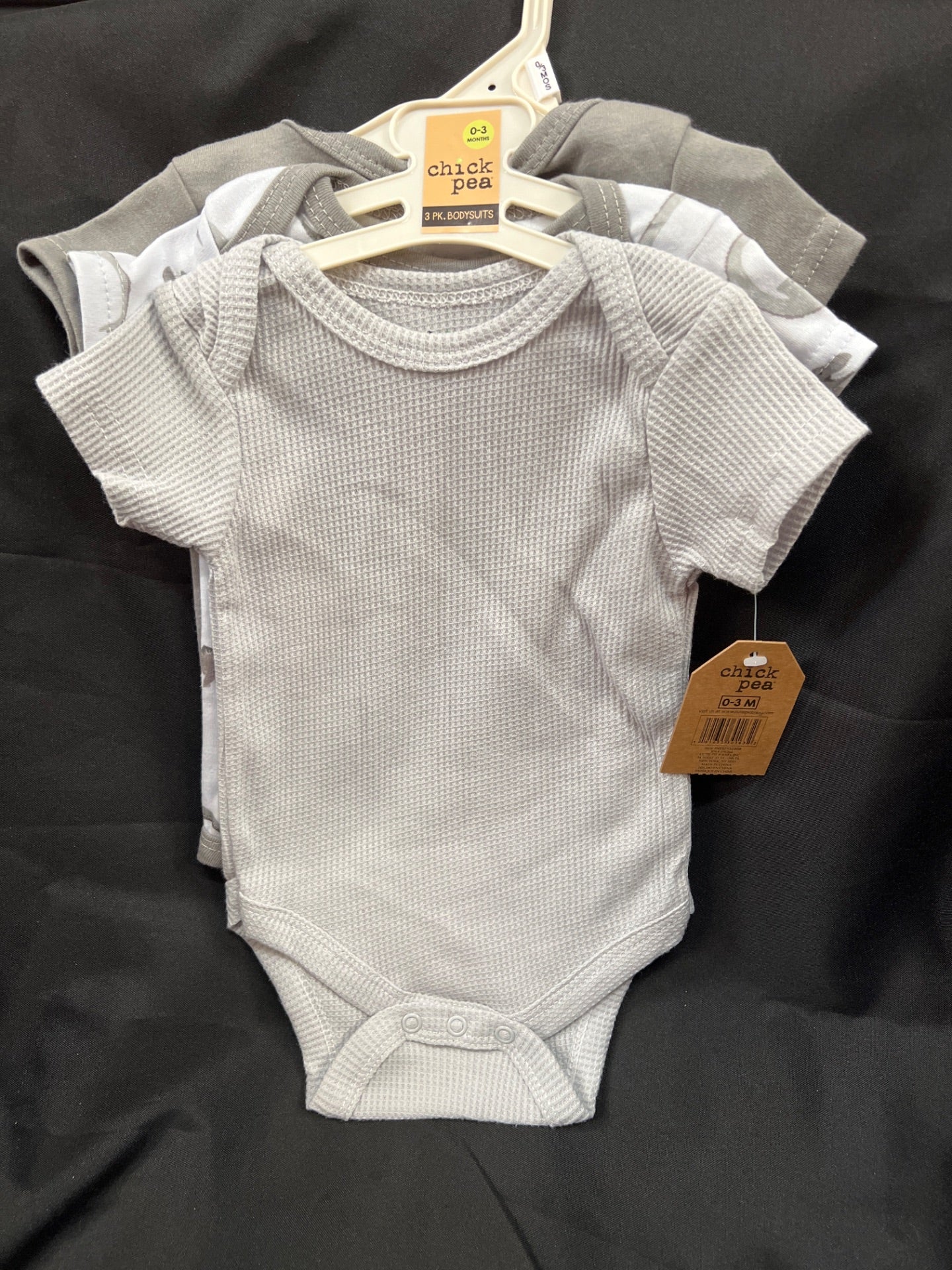 Chick Pea Infant 3 Pack Bodysuits - Grey - 0-3m (Retail Price $21.99)