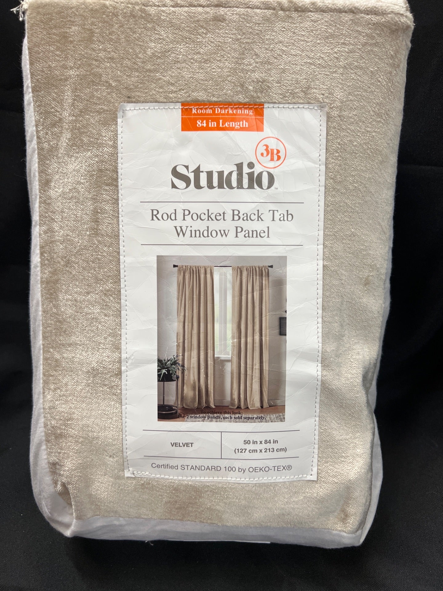 Studio 3B Velvet 84" Room Darkening Window Curtain Panel in Khaki (Single) (Retail Price $73)