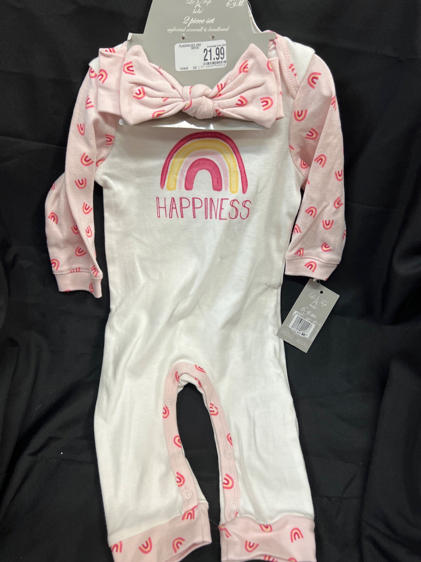 Le Top Bebe Baby Girl 2 PC Unfooted "Happiness" -  6-9 Months (Retail Price $21.99)