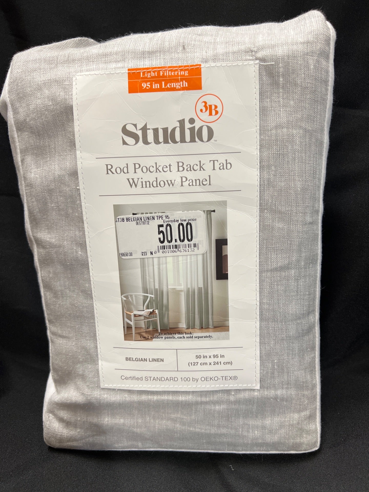 Studio 3B Belgian Linen Rod Pocket Back Tab 95" Window Curtain Panel in Taupe (Retail Price $50)