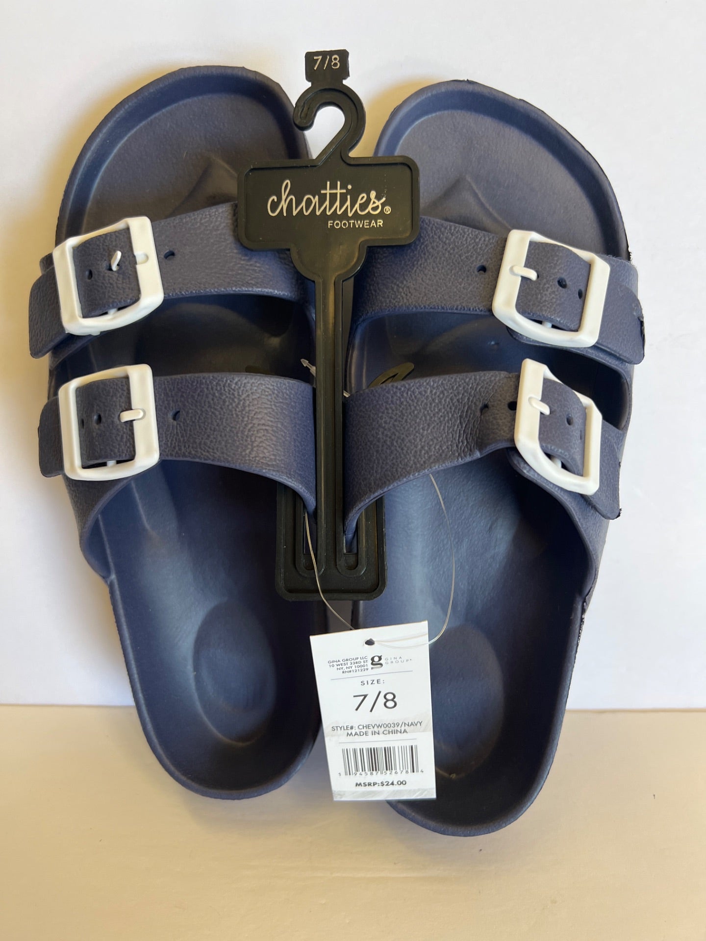 Chatties Solid Double Buckle Slide Sandals - Navy - Size 7/8 (Retail Price $24)