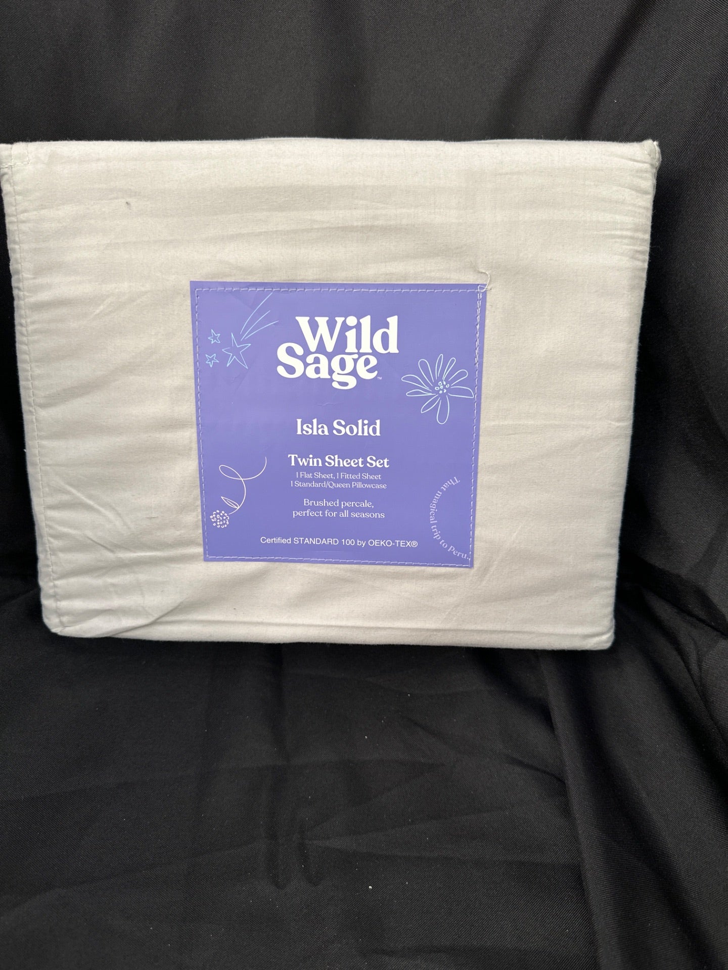 Wild Sage Brushed Cotton Percale 300-Thread-Count Twin Sheet Set in Lunar Rock (Retail Price $45)