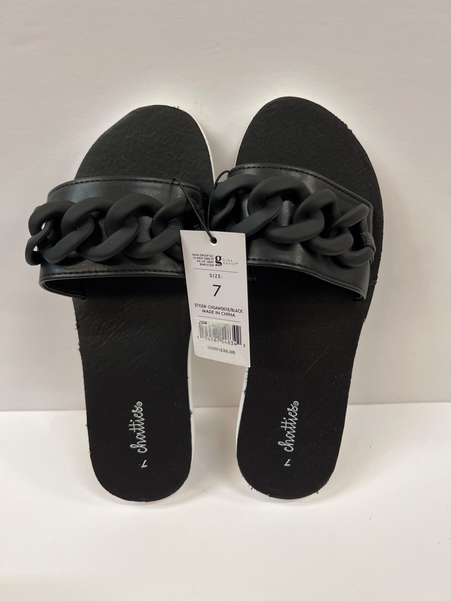 Womens Chatties Chain Slide Sandals - Black Size 7 (Retail Price $36)