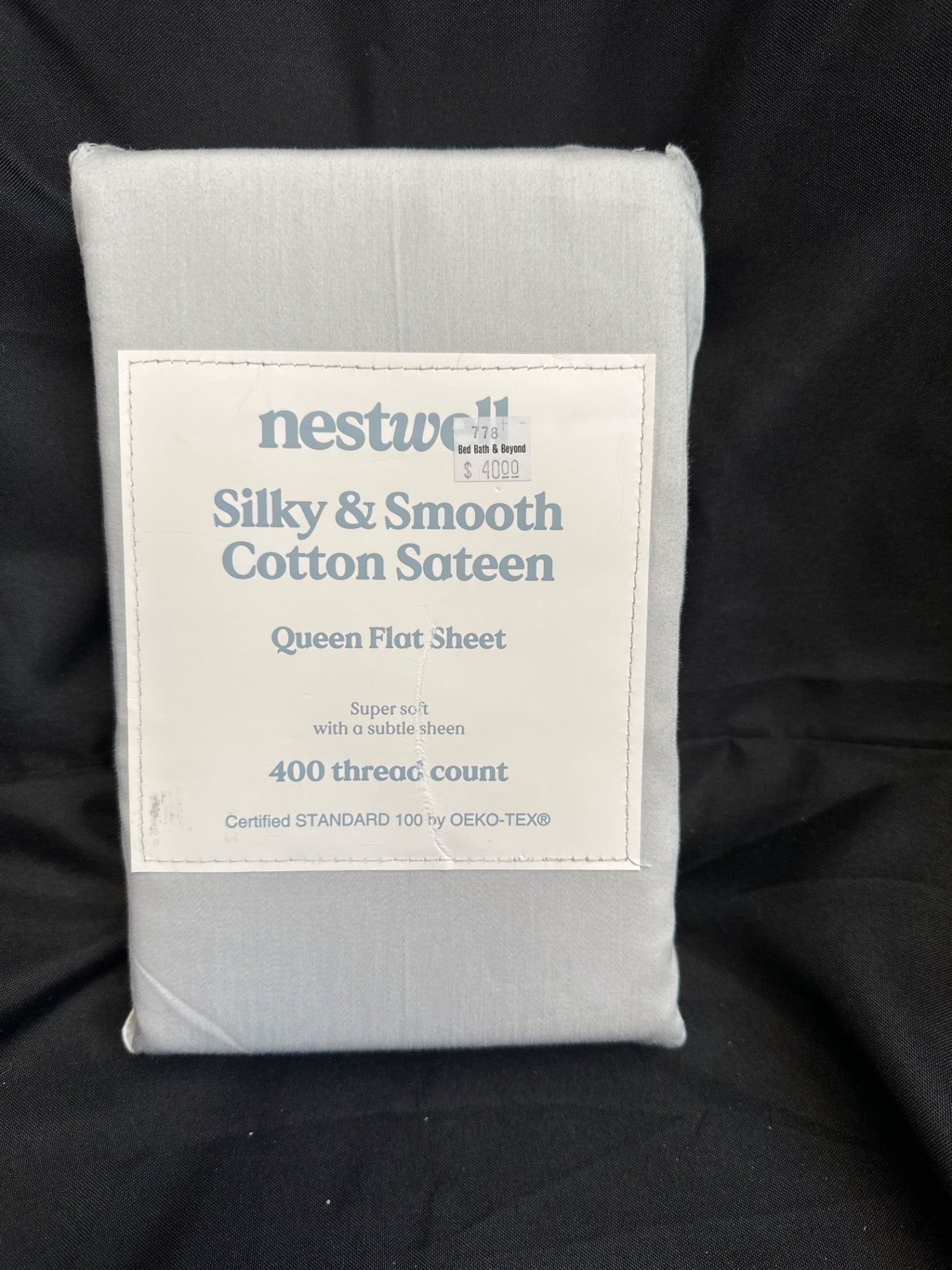 Nestwell Cotton Sateen 400-Thread-Count Queen Flat Sheet in Lunar Rock (Retail Price $40)